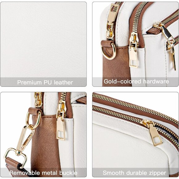 Telena Women Beige With Brown Leather Shoulder Handbags With Adjustable Strap - Picture 6 of 7